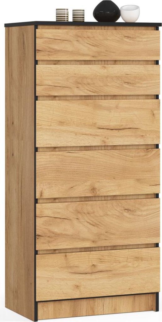 Kommode SAVRILA mit 6 Schubladen, Craft Eiche, 130 cm hoch, Produktbild 