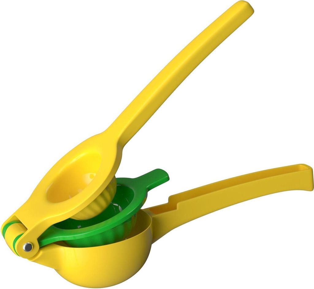 Intirilife 2 in 1 manuelle Zitruspresse aus Metall in Gelb - Grün - Zitronenpresse, Handpresse für Zitronen und Limetten, einfache Handhabung, pr...