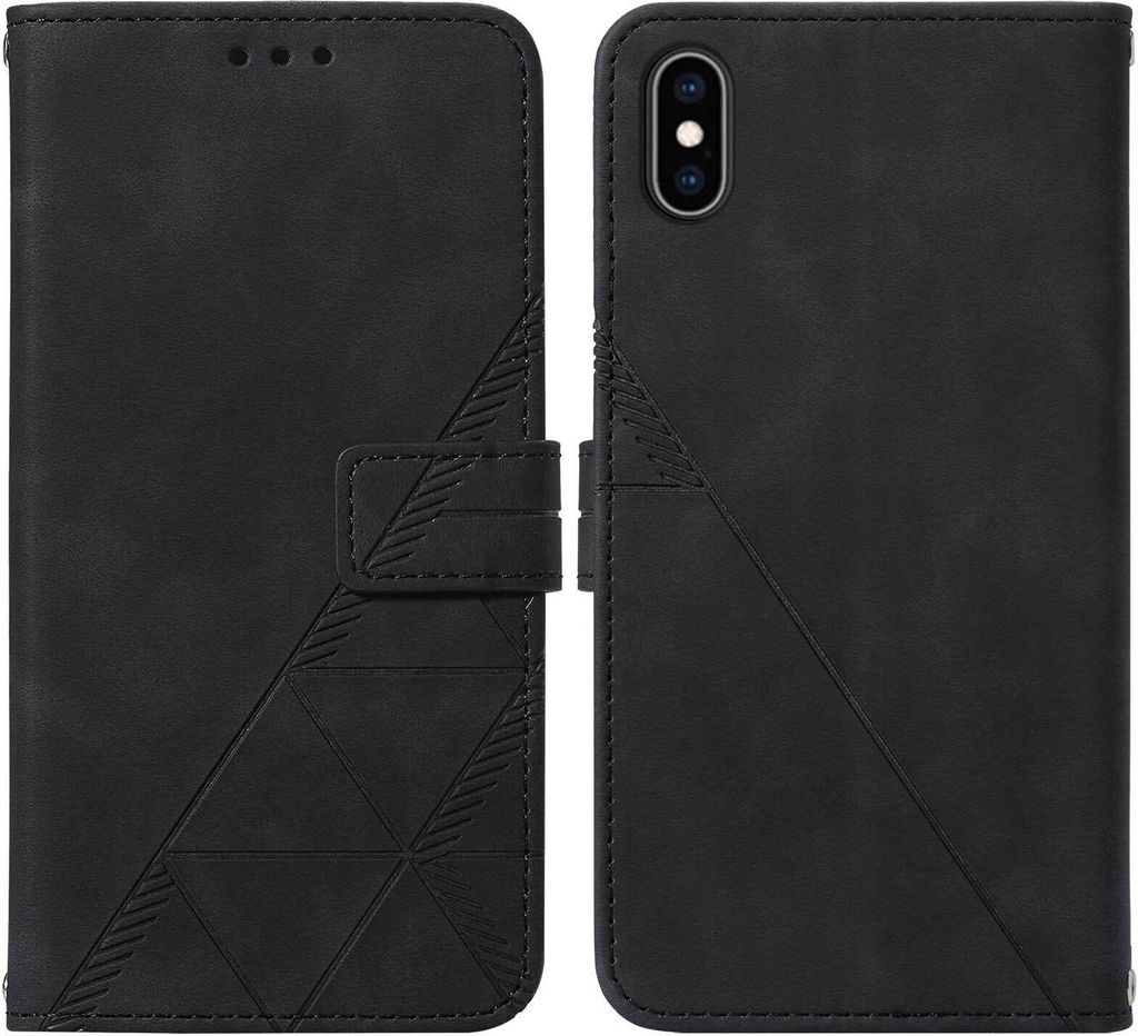 iPhone XS Max Hülle, Schlank Prägung Flip Leder Kartenfächer Schutzhülle mit Ständer für iPhone XS Max Schwarz