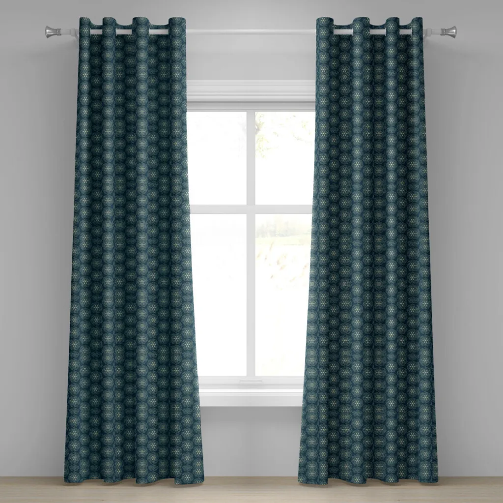 Rideau bleu sarcelle et vert clair à motifs étoiles et tourbillons 245cm