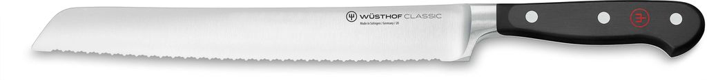 A Wüsthof Classic bread knife is shown against a white background.