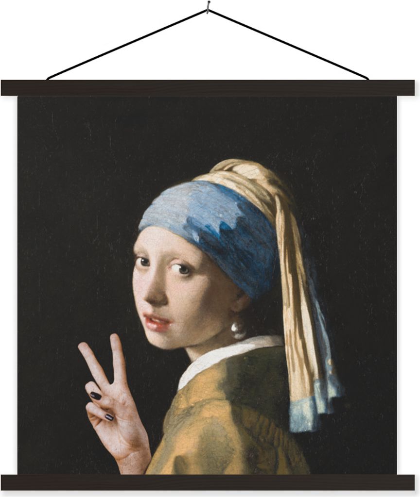 MuchoWow Textilposter Das Mädchen mit dem Perlenohrring - Vermeer - Kunst 120x120 cm mit schwarzem Rahmen - Aufhängungsset