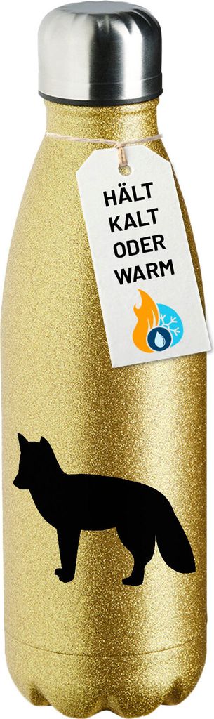 Huuraa Trinkflasche Fuchs Silhouette 500ml Gold Edelstahl Wasserflasche Trinkflasche Geschenkidee