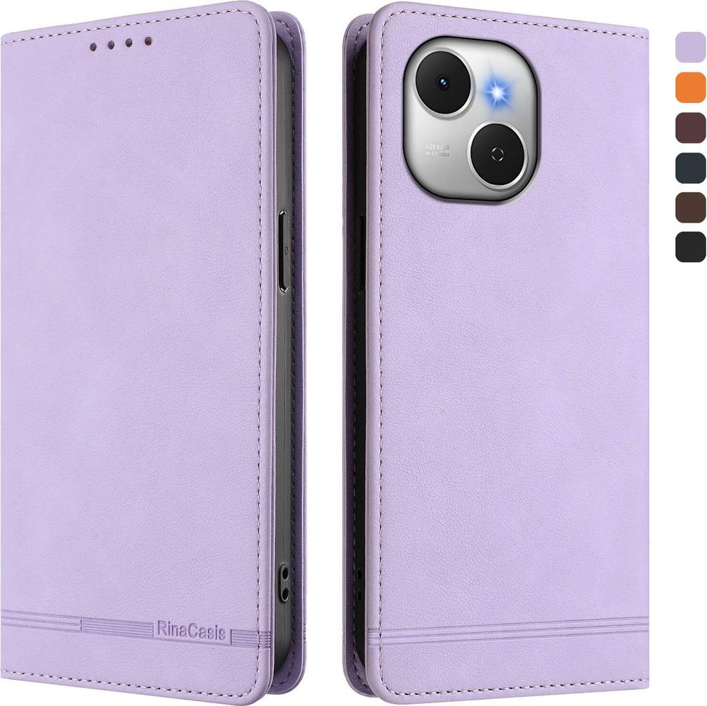 Hülle für Tecno Spark 40C, Retro Kunstleder Ständer Klapphülle mit Kartenfächer und Magnetische Violett