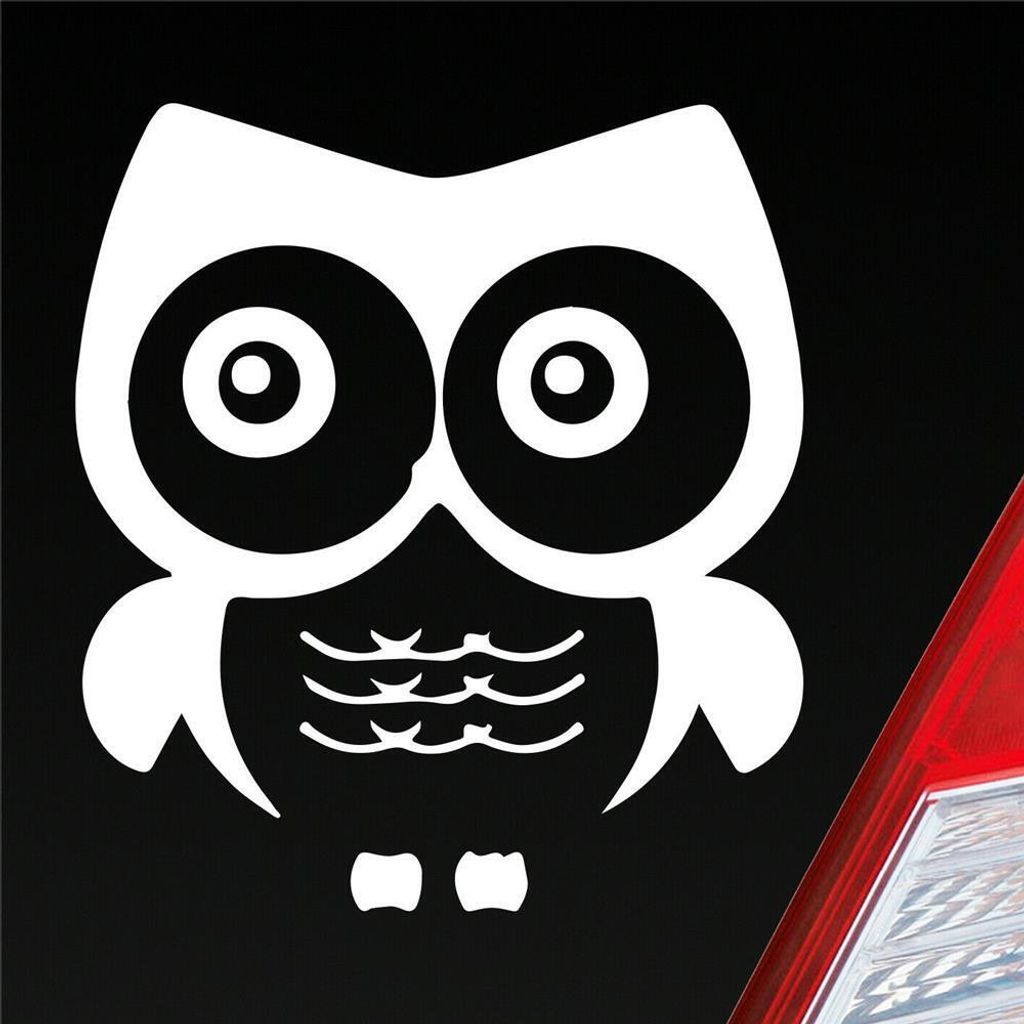 Auto Aufkleber Eule Owl Uhu Vogel Bird süß Tier Musik 10x11 cm Weiss Glanz Sticker Heckscheibenaufkleber