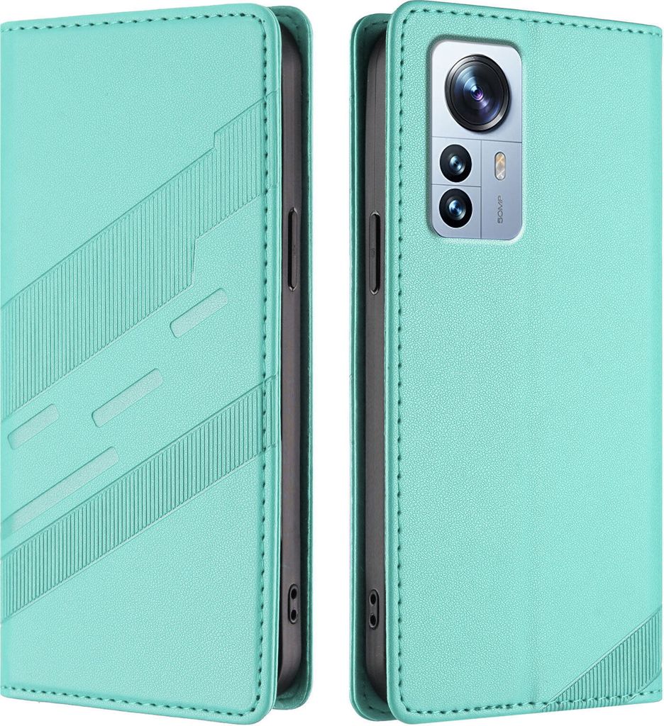 Hülle für Xiaomi 12 Pro/Xiaomi 12S Pro, Kunstleder Brieftaschen Handyhülle mit Kartenfach und Standfunktion Türkis