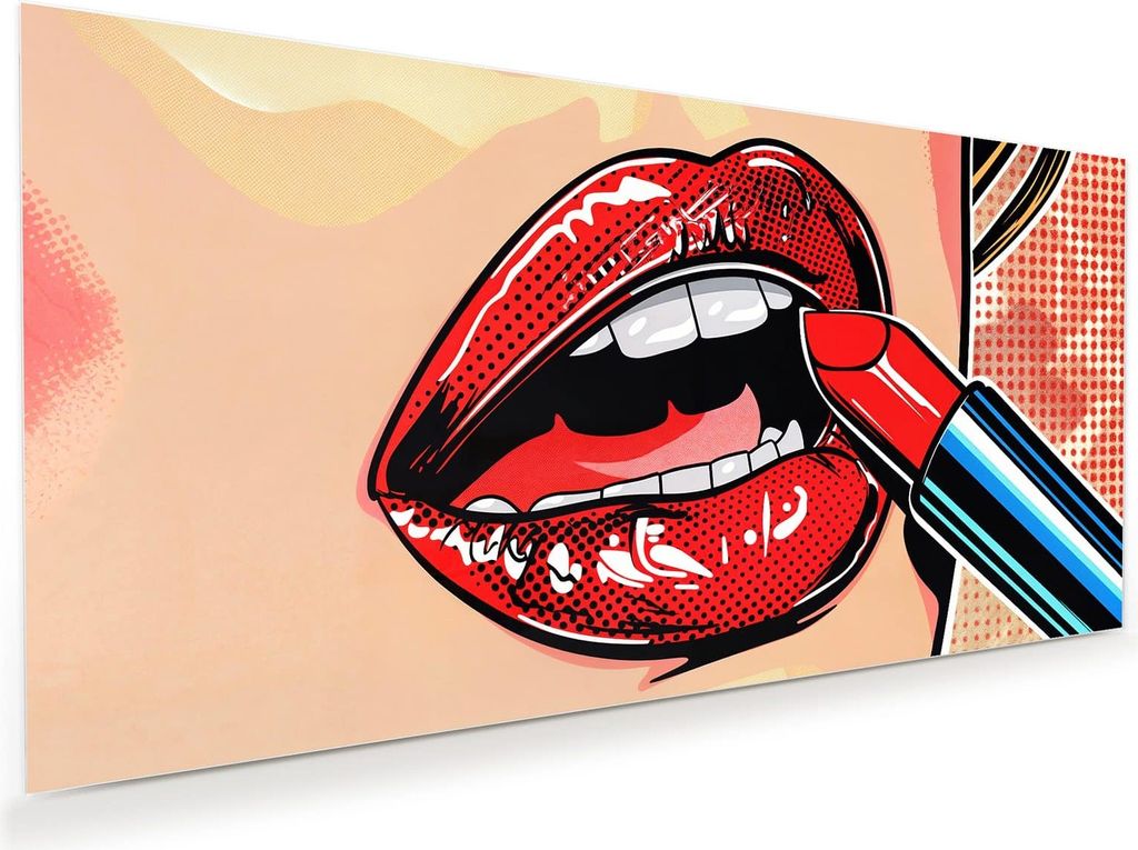 Glasbild 80x40cm in XXL für Wohnzimmer, Schlafzimmer Motiv Lippenstift Kunst