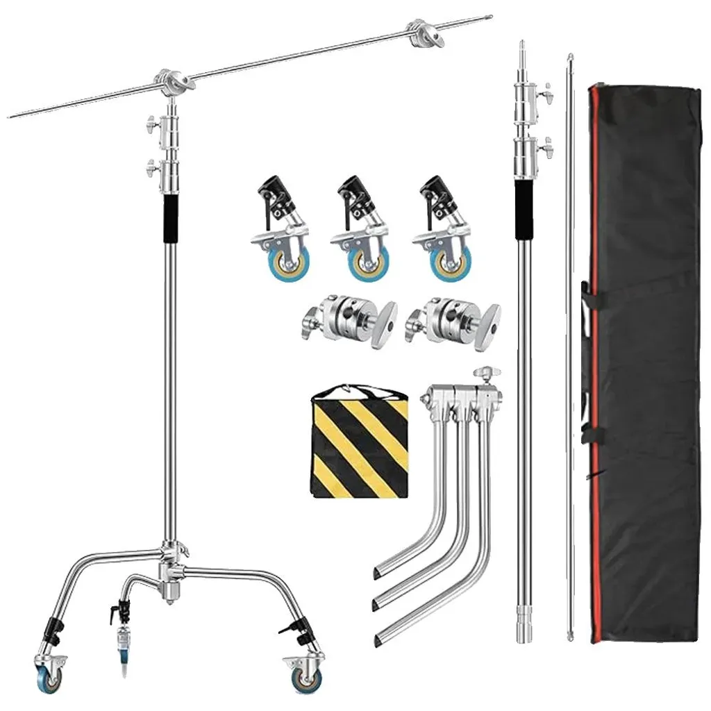Trépied de studio mobile pour éclairage photo 2,6m en inox avec housse