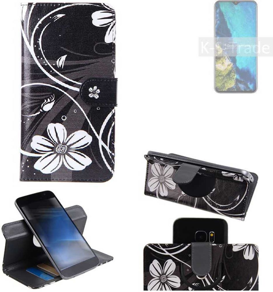 K-S-Trade Schutzhülle Handyhülle kompatibel mit Cubot P30 Hülle 360° Wallet Case ''Flowers'' Klapphülle Hülle schwarz-weiß 1x