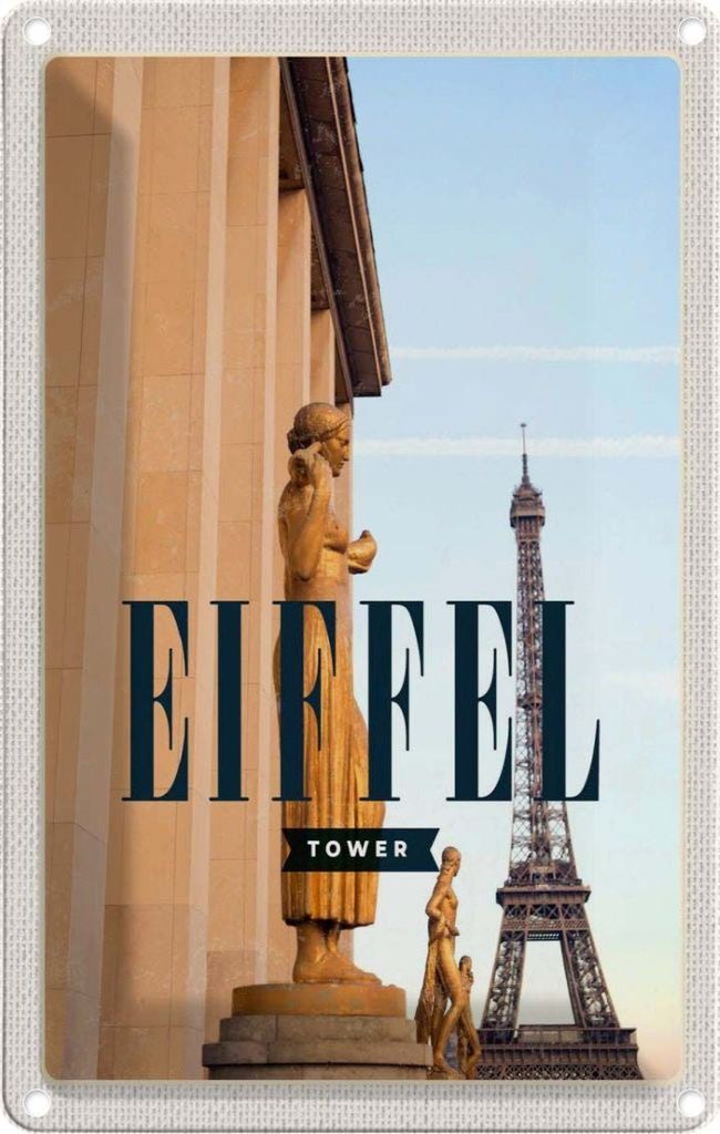 vianmo Blechschild 18x12 cm Eiffel Tower Skulpturen Bildmotiv Reisemotiv Abenteuer Reisen Urlaub