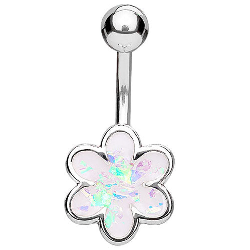 Taffstyle Bauchnabelpiercing Bauchnabelpiercing Schmuck Stecker Opal Glitter Blume, Silber