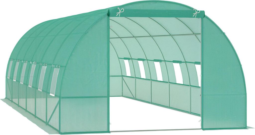 Gewächshaus 800x300x200cm Foliengewächshaus Tomatenhaus mit Tür, 12 Fenster, Folientunnel aus verzinktem Stahl, PE, stabiles Treibhaus Pflanztun...