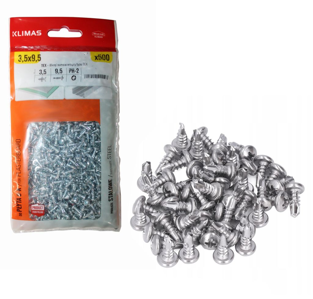 Klimas KMTEX Bohrschrauben Weiß 3,5 x 9,5 - 500 Stk.