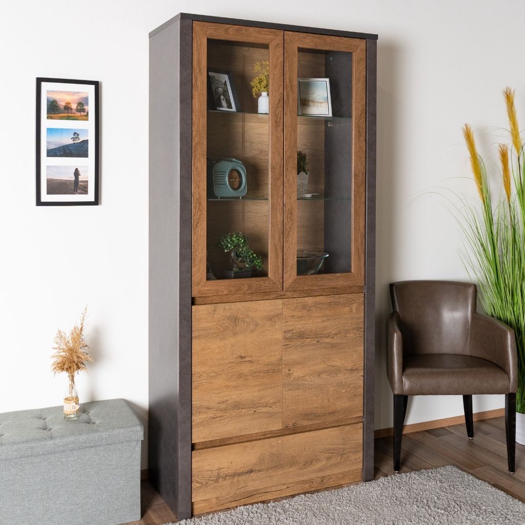 Vitrinenschrank, 90cm x 90cm x 197cm (LxBxH)