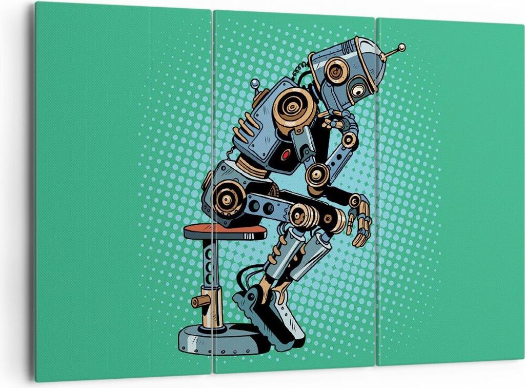 Bild auf Leinwand - Leinwandbild - Roboter Illustration Karikatur Comic - 165x110cm - Wand Bild - Wanddeko - Leinwanddruck - Bilder - Kunstdruck - ...