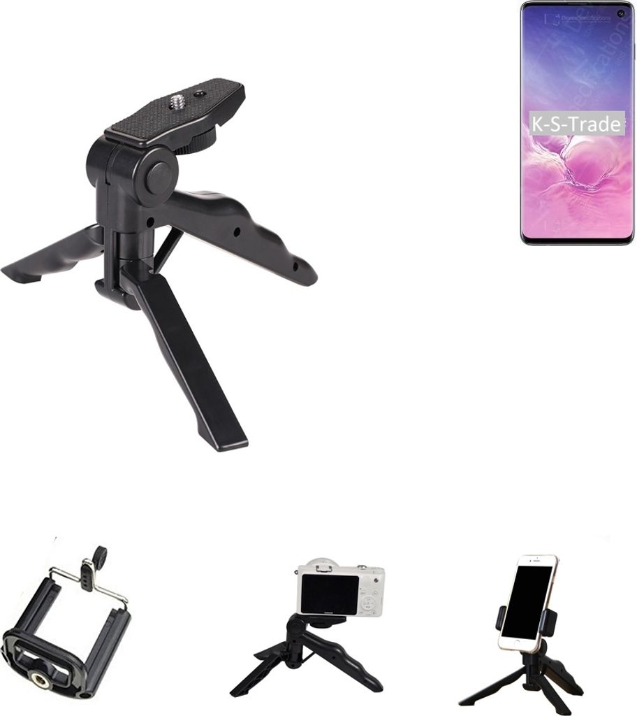 K-S-Trade Stativ Tisch-Ständer Dreibein Handy-Stativ Ständer kompatibel mit Samsung Galaxy S10 SD855 Mini-Stativ Smartphone Tripod Handy-Stativ aus