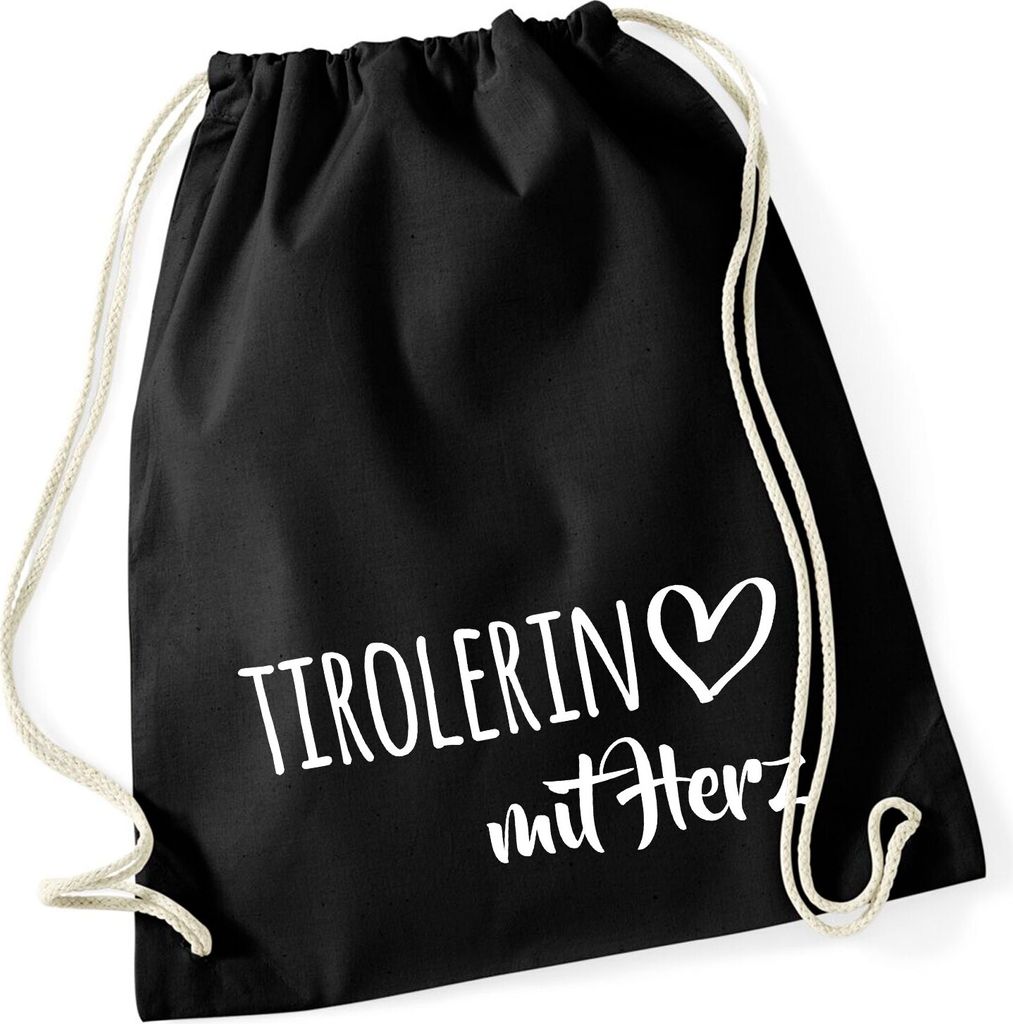 Huuraa Turnbeutel Tirolerin mit Herz 12 Liter Black Baumwolle Rucksack Geschenkidee