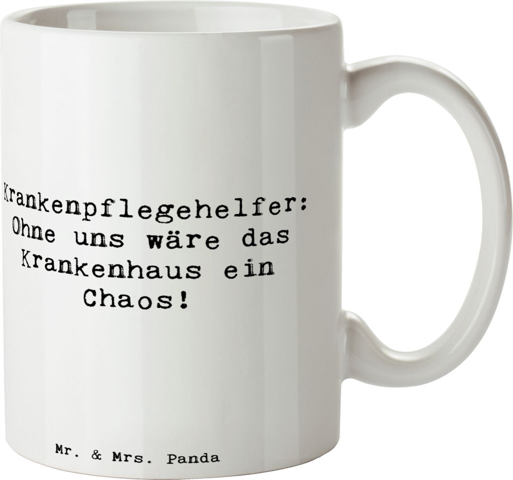 Mr. & Mrs. Panda Kaffeetasse Spruch Krankenpflegehelfer Chaos - Weiß - Geschenk, Helfer, Anerkennung, Becher, Kaffeebecher, Berufsleben, Tasse, Kr...