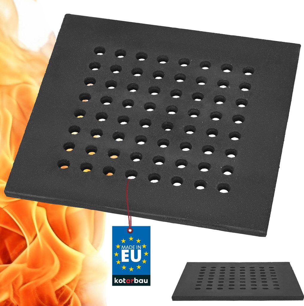 KOTARBAU Gusseisen Kaminrost 32,5 x 32 cm Kaminofen Rost Ascherost für Kaminöfen Ofenrost Massiv & Robust Gussrost Eckig