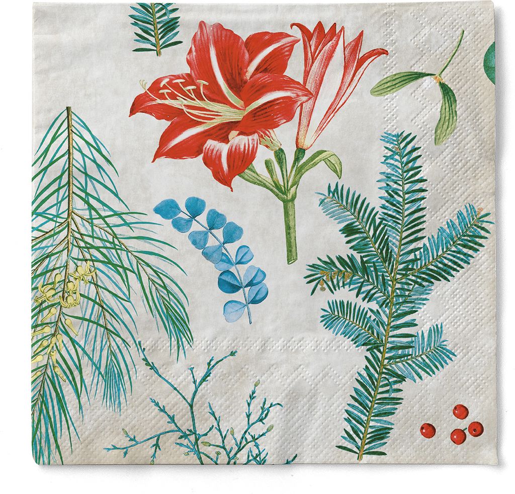 Tissue Serviette Amaryllis, 3-lagig, 33 x 33 cm, 100 Stück - Mank - Weihnachtsserviette