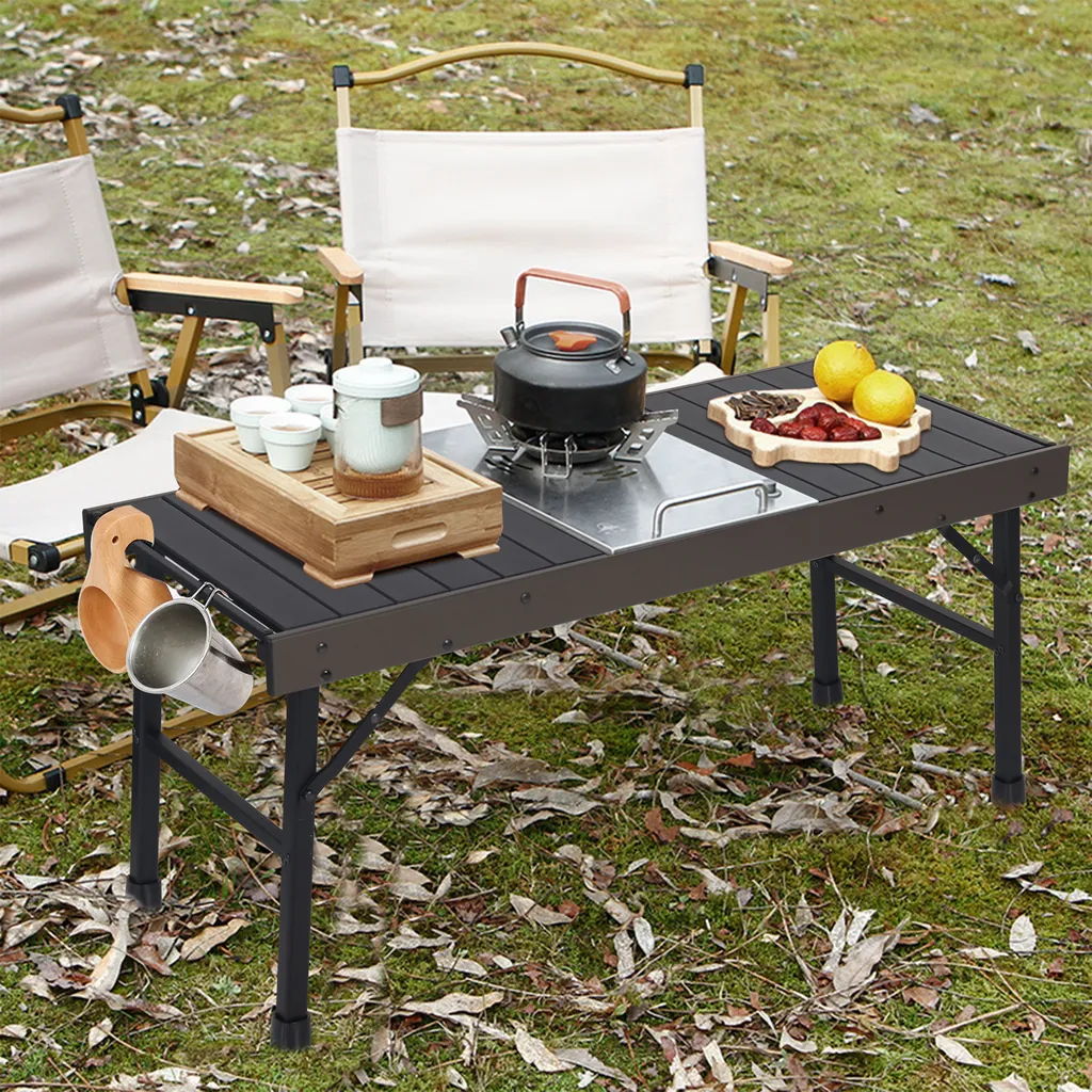 Table de camping pliable ultra légère et résistante en aluminium gris - 10