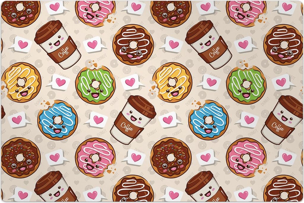 Küchenmatte 100x150 cm Vinylmatte Bodenmatte Dekoration -Donut und Kaffeetasse