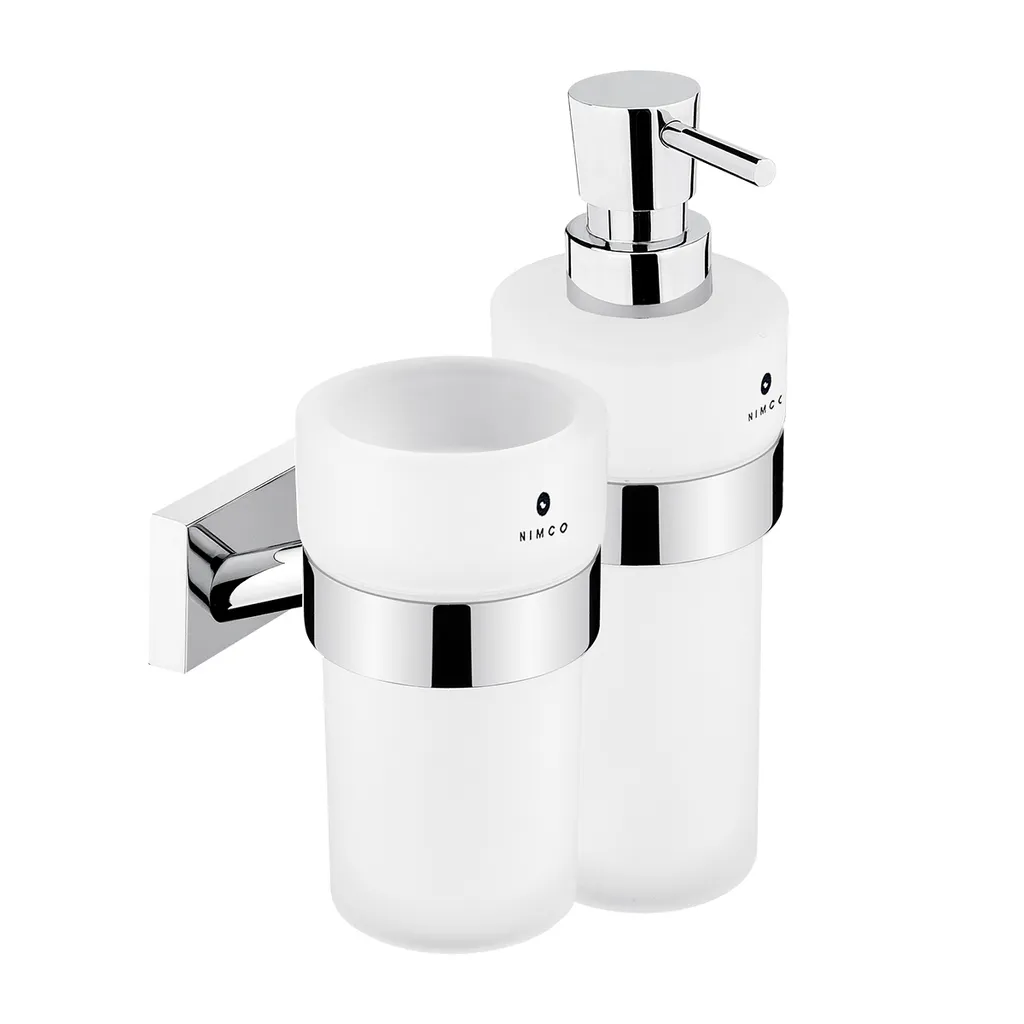 Nimco Keira - Distributore di sapone e tazza con supporto, vetro satinato/cromo KE 2205831W-T-26