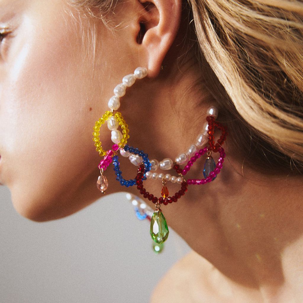 Creolen, übertriebene Quaste, Modeschmuck, handgefertigt, Stricken, Imitationsperlen, Perlenohrringe für Party