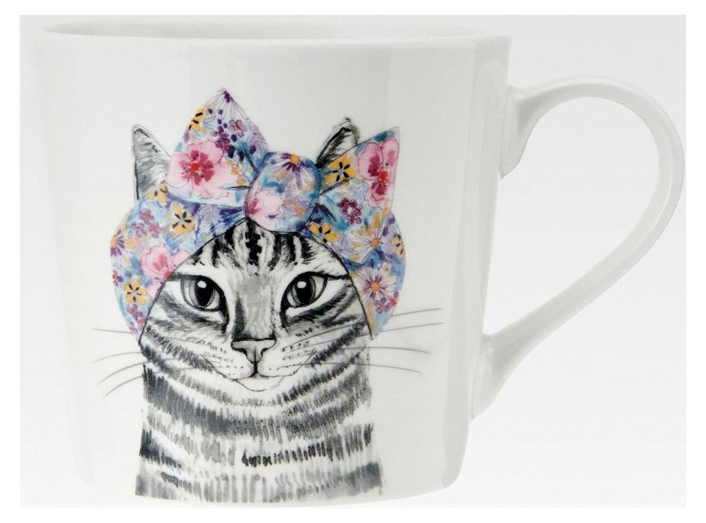 Porzellantasse mit Katzenmotiv, 380ml Fine China Tasse mit Echtgold Details, Tasse für Tee & Kaffee mit Tiermotiv, Geschenkkarton