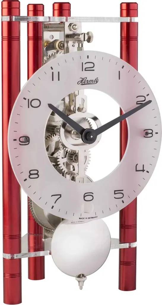 Hermle Horloge de table alu rouge, mouvement squelette 8 jours, arabe