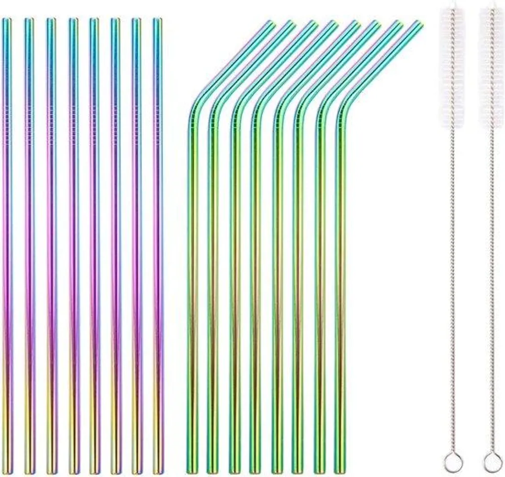 Pailles réutilisables en inox colorées pour cocktails et smoothies x5