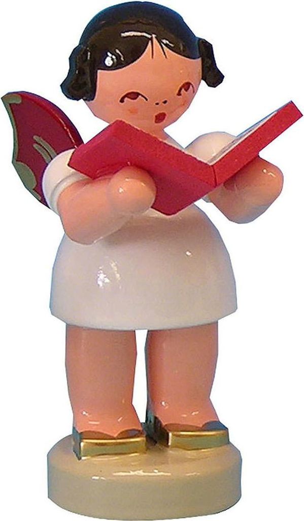 Engel mit Buch- Rote Flügel - stehend (6cm) von Kunstgewerbe Uhlig