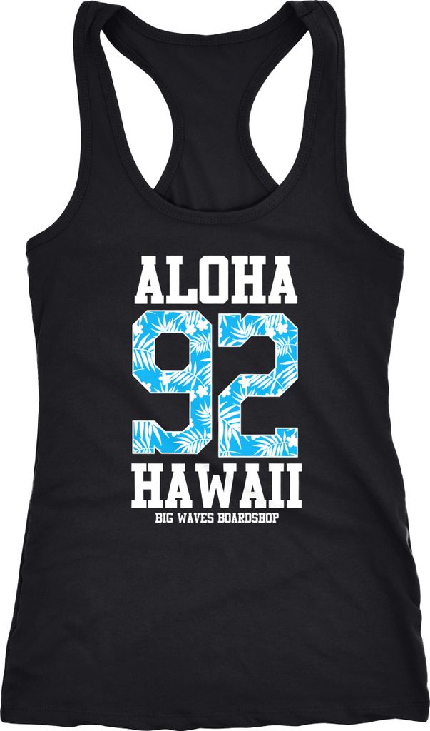 Damen Tanktop Tank Top Aloha Hawaii Summer Palm Leafs Sommer Tropical Shirt Neverless schwarz XL
