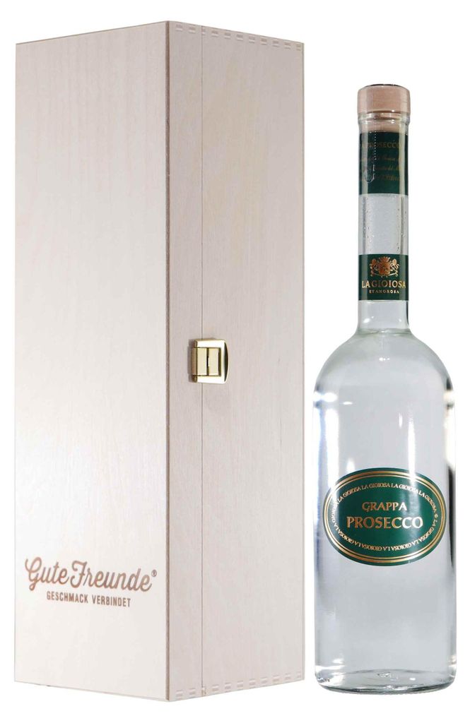 La Gioiosa Grappa di Prosecco mit Geschenk-Holzkiste