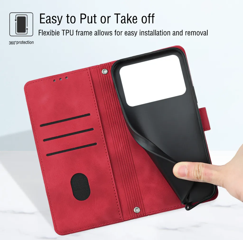 NEINEI Custodia Portafoglio Per Xiaomi Poco M4 Pro 4G - Cover In Pelle PU Con Slot Carte, Supporto E Chiusura Magnetica - Colore Rosso