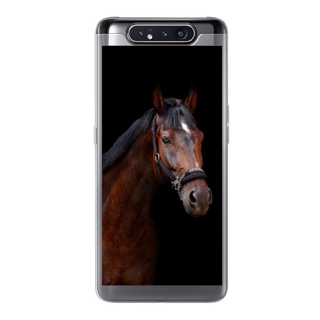 MuchoWow Handyhülle Schutzhülle Hülle für Samsung Galaxy A80 Pferd - Tiere - Braun Silikon Softcase Handy Hülle - Schutzdeckel
