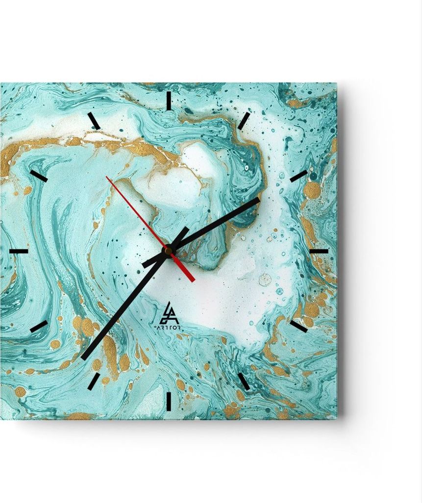 Wanduhr - Quadrat - Glasuhr - Abstraktion blau Wasser modern - 30x30cm - Schleichendes Uhrwerk - Lautlos - zum Aufhängen bereit - Dekoration Moder...