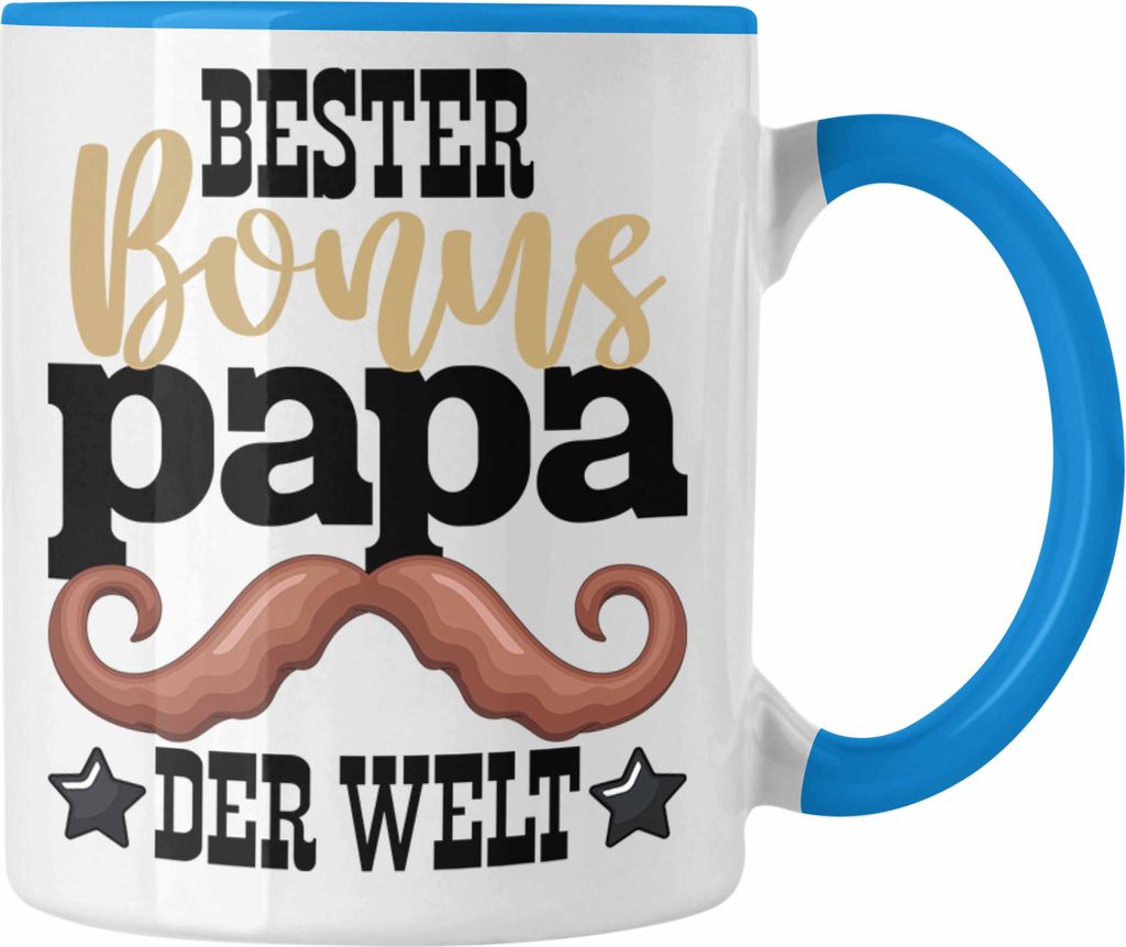 Trendation - Bester Bonus Papa Der Welt Tasse Stiefvater Geschenk Stiefvater Vatertag Lustiger Spruch (Blau)