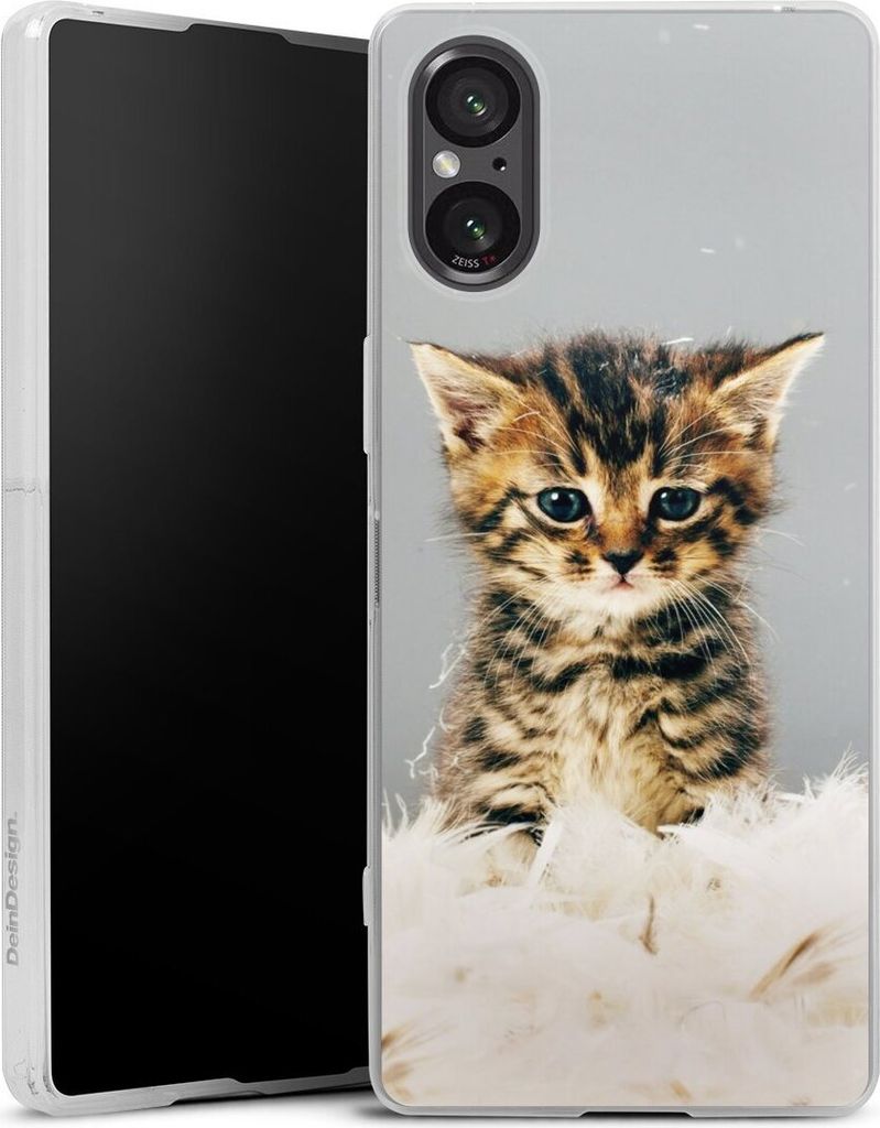 DeinDesign Slim Hülle für Sony Xperia 5 V Silikon Case Ultra Dünn Handyhülle Feder Haustier Katze