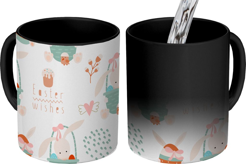 MuchoWow Zauber Tasse Zaubertasse Magic Ostern - Muster - Osterkorb 350 ml Farbwechsel Becher Geschenk Geschenkidee - Magic-Tasse - Fototasse - K...