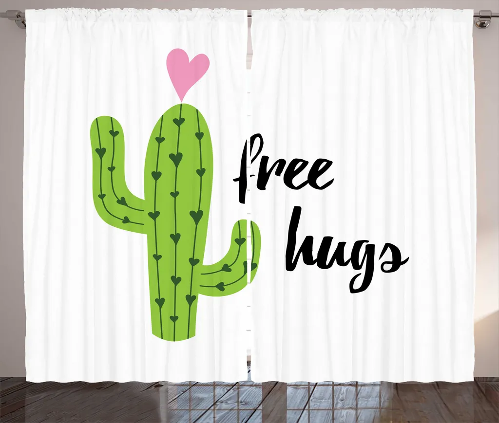 Rideaux Universels pour Salon Déco Cactus Vert et Rose Format 280x225 cm