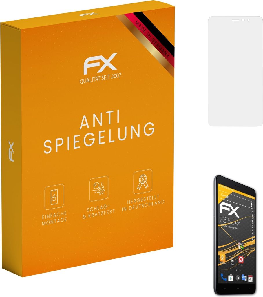atFoliX FX-Antireflex 3x Schutzfolie kompatibel mit Xiaomi Redmi Note 3 Displayfolie
