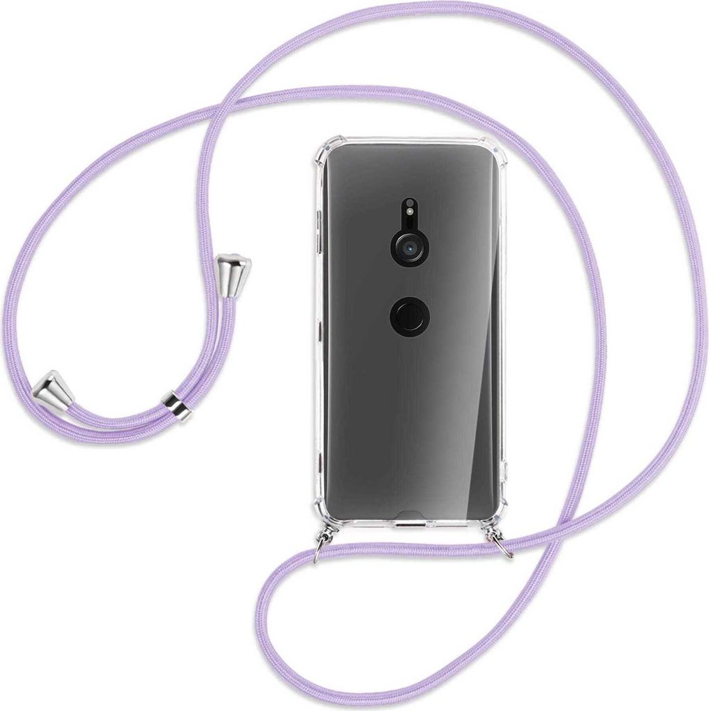Handykette Backcover-Schutzhülle mit Band (Metall silberfarben) für Sony Xperia XZ3 - violett