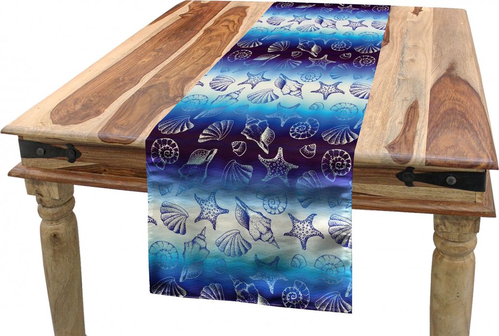 ABAKUHAUS blau Wasser Tischläufer, Seesterne Muscheln, Esszimmer Küche Rechteckiger Dekorativer Tischläufer, 40 x 300 cm, Dark Purple Blau Elfen...
