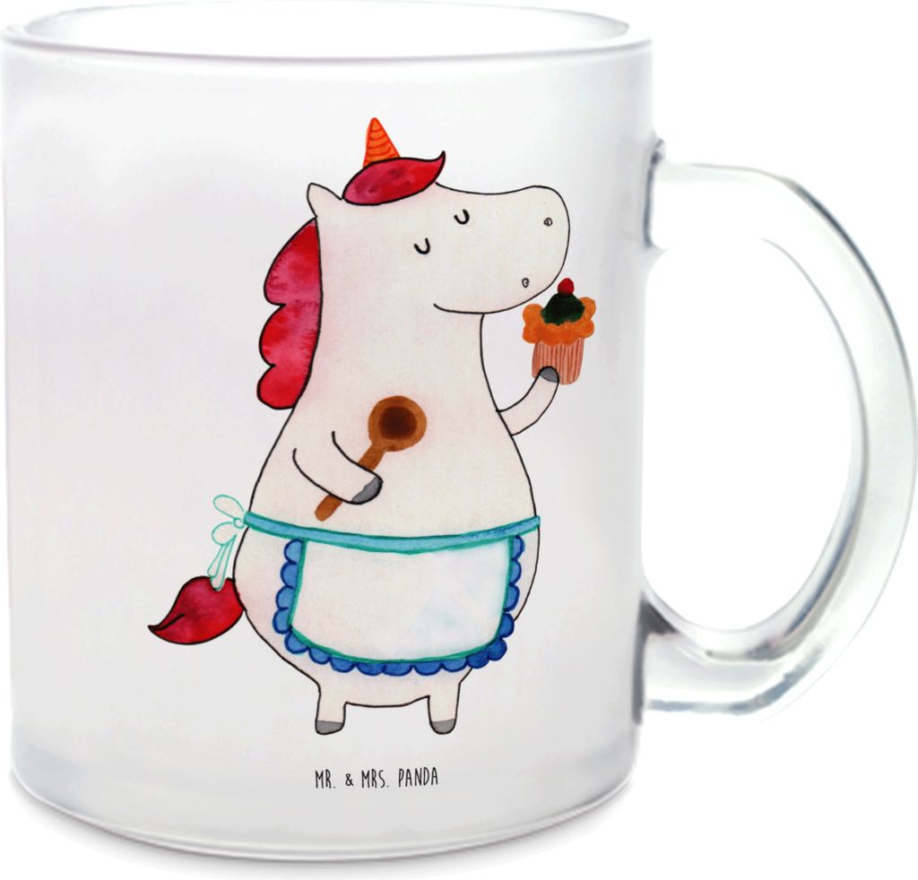 Mr. & Mrs. Panda Tee Tasse Einhorn Küche - Transparent - Geschenk, Teetasse, aus Glas, Pott, Unicorn, Häferl, Glasbecher, Einhörner, Kuchen, Tor...