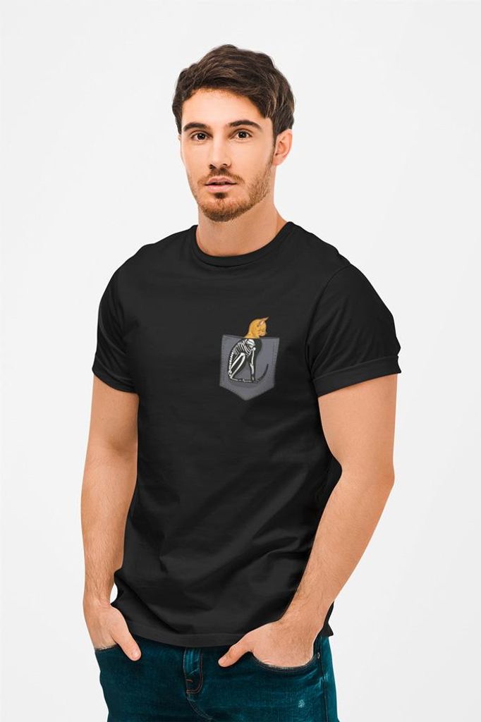 D&B Uni Polo PO00006 Cat Skeleton Pocket Schwarz-Größe S