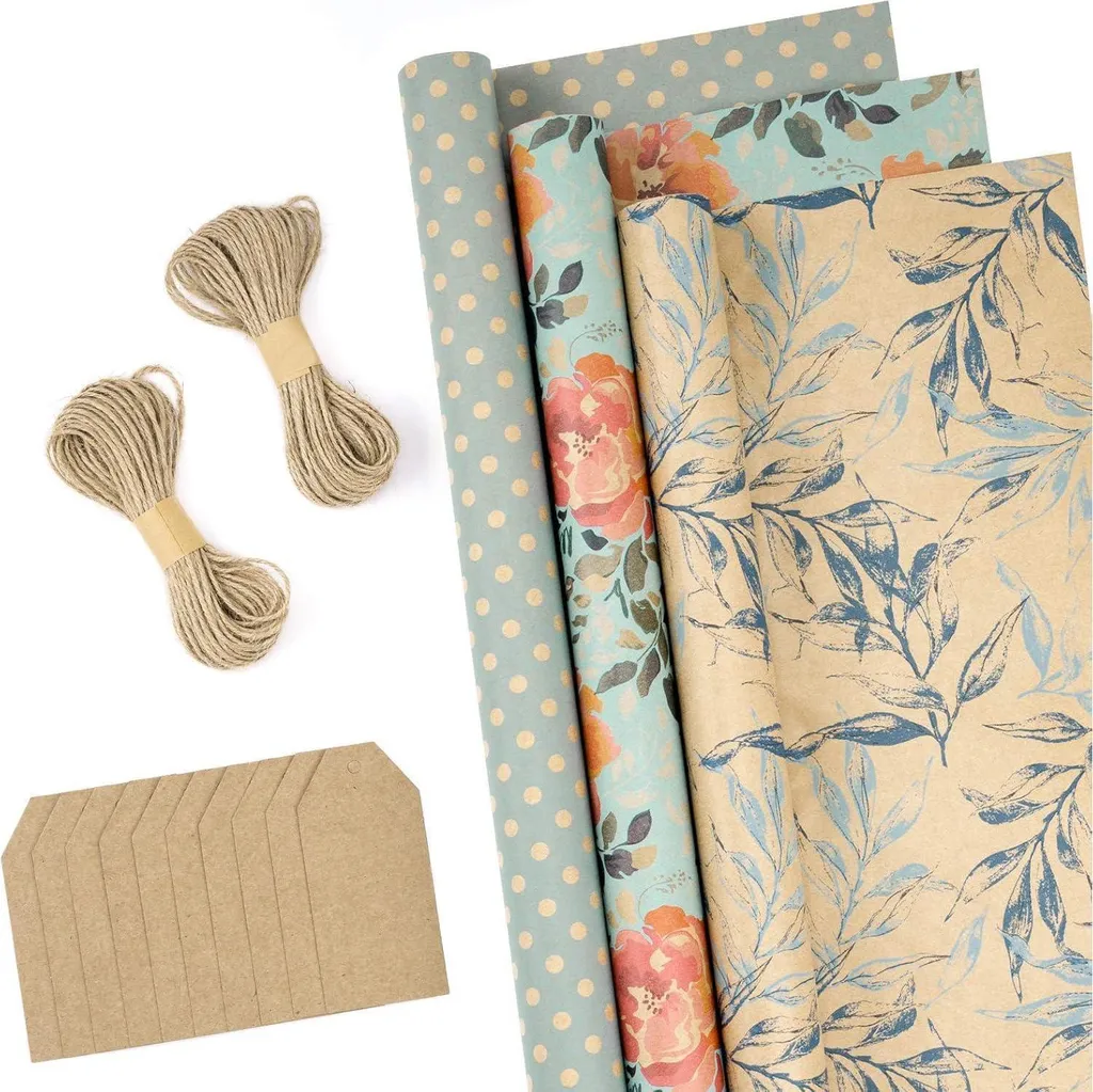 Pack 3 rouleaux papier kraft motif printemps 43cm x 3m emballage cadeau