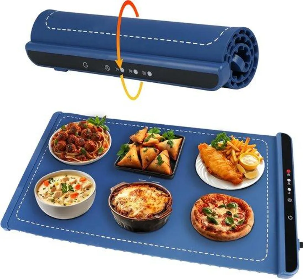 Plateau chauffant électrique en silicone bleu - Chauffe-plat pliable
