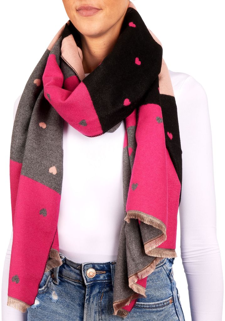 BRUBAKER Cashmirillo Damen Schal mit Herz Muster - 70 x 200 Produktbild 