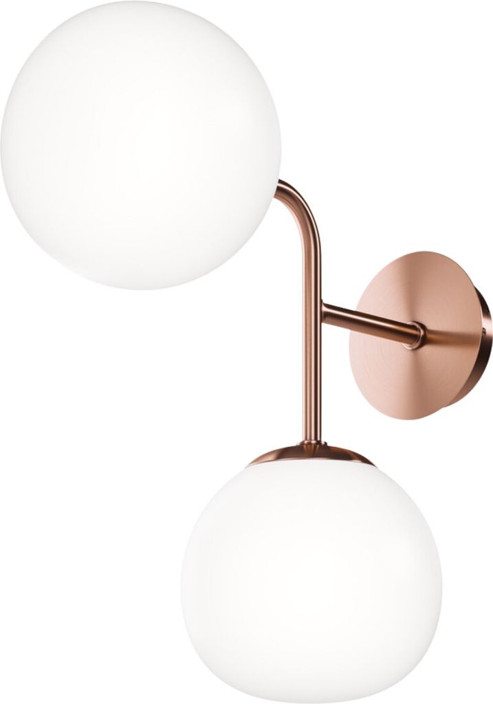 Kupfer Wandleuchte mit Weißer Glaskugel, 2-flammig, dimmbar, max. 2x40W